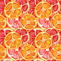 无缝的模式与葡萄柚和橙色热带让人耳目一新异国情调的夏天概念水彩插图无缝的模式与葡萄柚和橙色