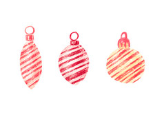 集三个圣诞节树玩具圣诞节球和冰柱柔和的颜色与对角条纹与紧固件集三个圣诞节树玩具