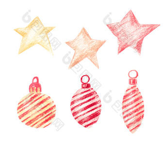 集星星和圣诞节饰<strong>品节</strong>日盒子包装纸与红色的丝带星星是红色的黄色的和橙色圣诞节球和冰柱与对角条纹新一年rsquo概念集星星和圣诞节饰品