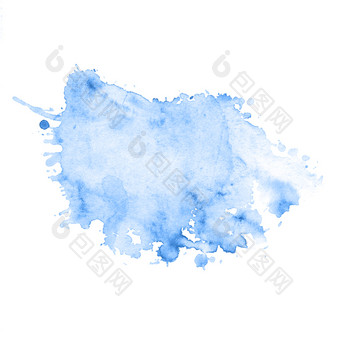 水彩只蓝色的与溅和污渍孤立的蓝色的只白色背景画手水彩只蓝色的与溅和污渍