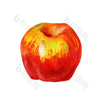 一个<strong>红色</strong>的苹果孤立的白色背景黄色的橙色<strong>红色</strong>的绿色水果手绘石油柔和的插图为食物标签设计生态<strong>产品</strong>一个<strong>红色</strong>的苹果孤立的白色背景