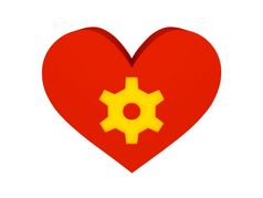大红色的心与齿轮象征概念插图