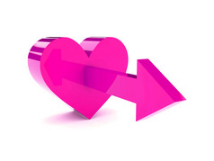大粉红色的心与箭头指出向前概念插图