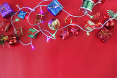 圣诞节作文装饰的红色的floortop视图和有复制空间设计为你的