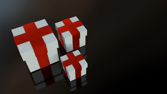 白色礼物盒子与红色的丝带弓孤立的黑色的背景复制空间渲染白色礼物盒子与红色的丝带弓孤立的黑色的背景