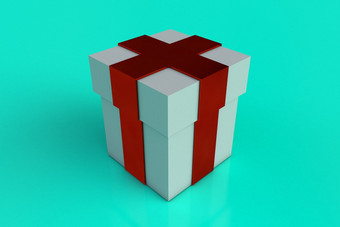白色<strong>礼物盒子</strong>与红色的丝带弓孤立的绿松石背景反射复制空间渲染白色<strong>礼物盒子</strong>与红色的丝带弓孤立的绿松石背景