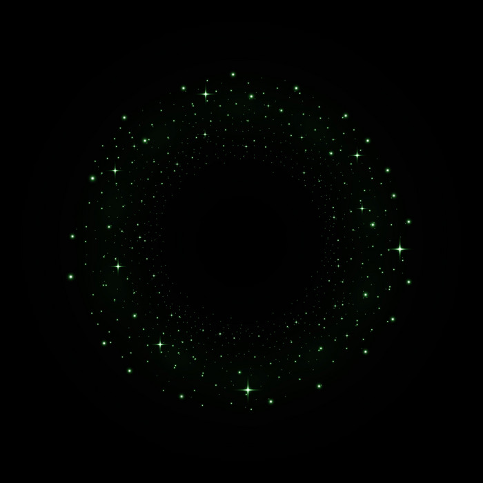 圆闪闪发光的粒子光效果黑色的背景向量发光的闪闪发光的粒子空间与星尘号绿色颜色圆闪闪发光的粒子绿色颜色