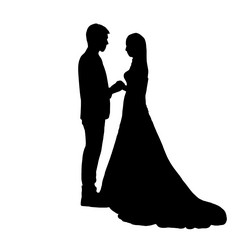 轮廓夫妇新娘和新郎婚礼和爱概念