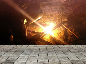 钢焊接和木地板上空间为你的产品