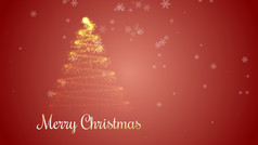 圣诞节树与下降雪花红色的背景圣诞节树使黄金粒子