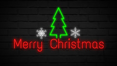 快乐圣诞节霓虹灯光墙横幅闪烁的霓虹灯标志风格