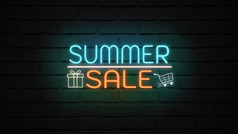 夏天出售霓虹灯光墙出售横幅闪烁的霓虹灯标志风格为促销视频概念出售和间隙