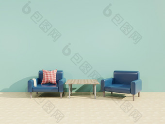 生活房间室内空房间与椅子渲染