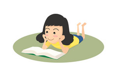 向量概念插图快乐女孩阅读书的地板上