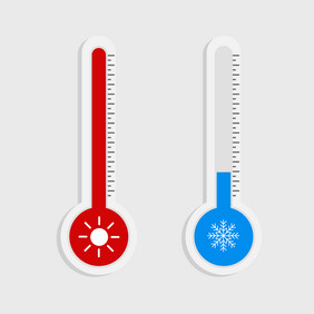 向量插图温度计设备显示热冷天气