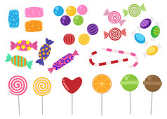 糖果和糖果图标向量集白色背景