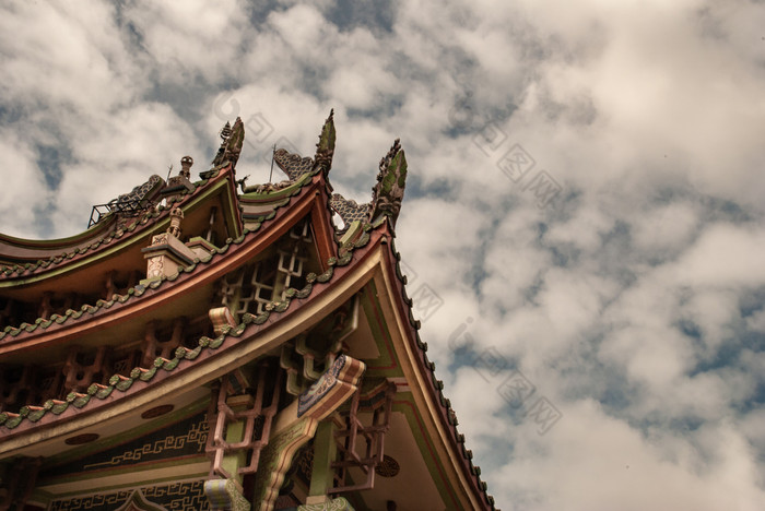 曼谷泰国8月传统的模式的古老的中国人寺庙屋顶什么博曼库纳拉姆博曼库纳拉姆寺庙