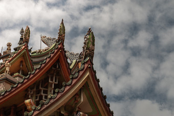 曼谷泰国8月传统的模式的古老的<strong>中国</strong>人<strong>寺庙</strong>屋顶什么博曼库纳拉姆博曼库纳拉姆<strong>寺庙</strong>