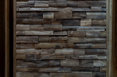 墙使硬木日志的棕色（的）木纹理背景乡村室内设计和环保复制空间焦点和模糊