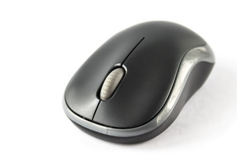 无线黑色的电脑鼠标特写镜头白色背景黑色的鼠标为电脑白色背景特写镜头