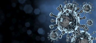病毒细菌微生物下显微镜蓝色的背景渲染细菌流感大流行健康风险概念病毒细菌微生物下显微镜蓝色的背景渲染细菌