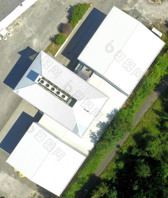 生产大厅空中视图高度七十年米与无人机
