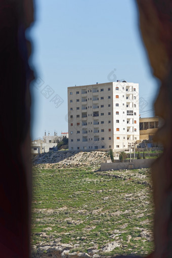 摩天大楼的郊区卡鲁纳约旦采取从的漏洞的塔的十字军战士城堡中间东