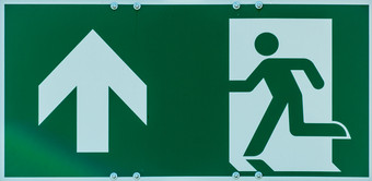 标志与的pictogram走人和箭头白色绿色背景指示逃避路线情况下危险摘要