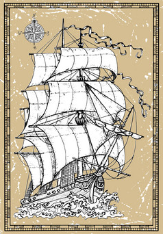 向量航海插图历史冒险概念t恤图形设计