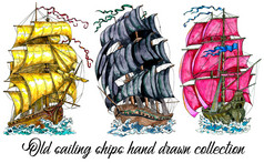 水彩航海涂鸦插图幻想冒险和古董运输概念