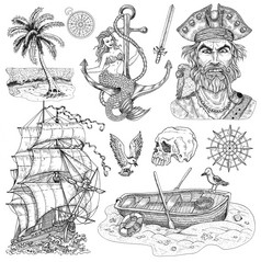 手画刻航海插图老古董风格与水手
