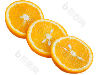 三个环切片多汁的成熟的橙色白色背景切片橙色白色背景