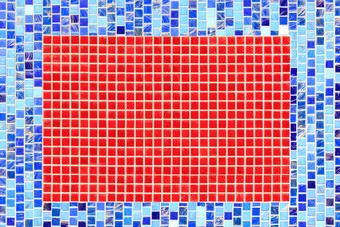 明亮的抽象马赛克墙陶瓷蓝色的马赛克的中间<strong>矩形红色</strong>的马赛克的墙排与蓝色的陶瓷马赛克的选择片段排与<strong>红色</strong>的马赛克