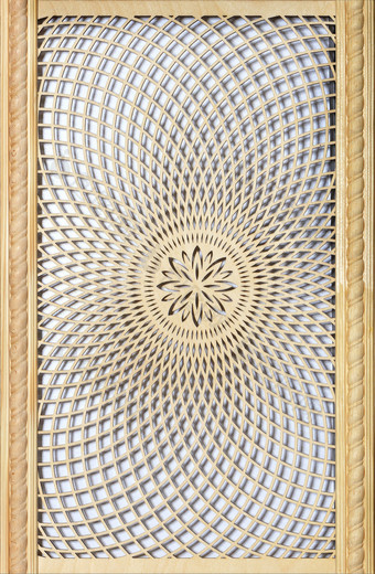 木螺纹算面板与模式的形式同心圈周围的中心的东方风格木墙艺术为墙装饰木卷曲的面板与patternwith东方精致的patternfor墙装饰