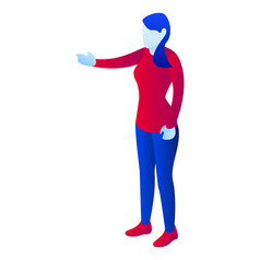 女人显示与手图标等角女人显示与手向量图标为网络设计孤立的白色背景女人显示与手图标等角风格