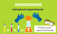 危险的化学实验概念横幅平插图危险的化学实验向量概念横幅为网络设计危险的化学实验概念横幅平风格