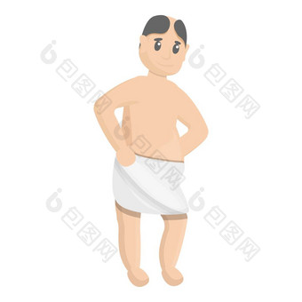 男人。水疗中心毛巾图标卡通男人。水疗中心毛巾向量图标为网络设计孤立的白色背景男人。水疗中心毛巾图标卡通风格