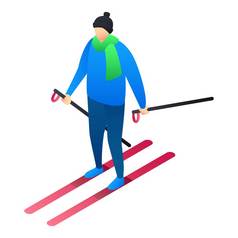 男孩滑雪图标等角男孩滑雪向量图标为网络设计孤立的白色背景男孩滑雪图标等角风格