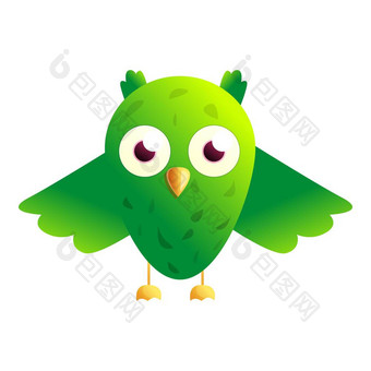绿色快乐猫头鹰图标卡通绿色快乐猫头鹰向量图标为网络设计孤立的白色背景绿色快乐猫头鹰图标卡通风格