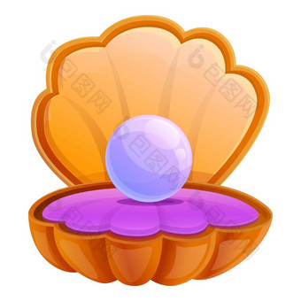 紫色的珍珠壳牌图标卡通紫色的珍珠壳牌向量图标为网络设计孤立的白色背景紫色的珍珠壳牌图标卡通风格