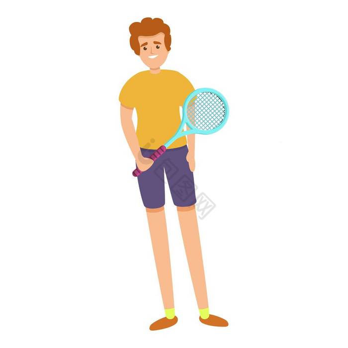 男孩与网球球拍图标男孩与网球球拍向量图标