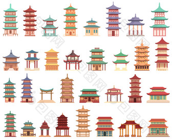 宝塔图标集卡通向量中国人寺庙屋顶建筑宝塔图标集卡通向量中国人寺庙图片