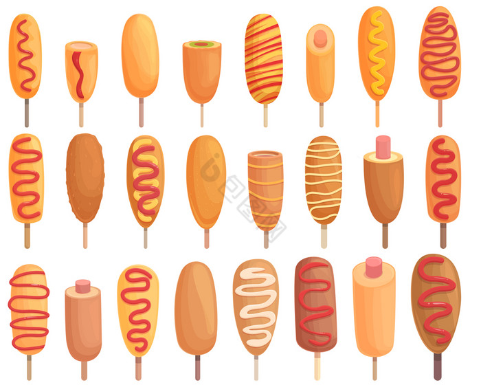 玉米狗图标集向量美国狂欢节辣椒菜玉米狗图图片
