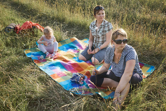 家庭支出时间在一起草地关闭自然烤棉花糖在篝火父母和孩子们玩在一起和坐着毯子草坦诚的人真正的时刻真实的的情况下