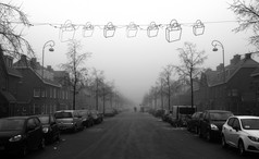 圣诞节灯街的雾冬天