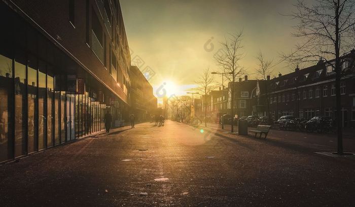 日落的城市阿姆斯特丹的荷兰日落的城市阿姆斯特丹