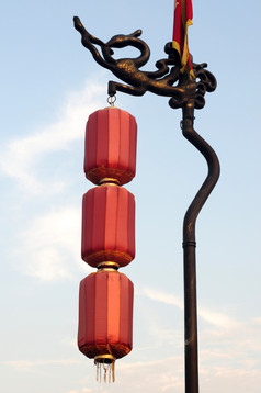 中国人传统的红色的灯笼的城市墙咸阳中国