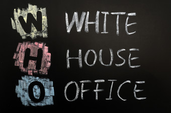 首字母缩写谁白色房子办公室写黑板上