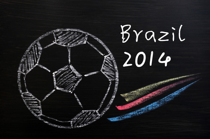 粉笔画足球世界杯巴西木黑板上