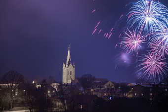 新一年城市视图cesi拉脱维亚大砌筑教堂城市cesi小小镇城市旅行照片